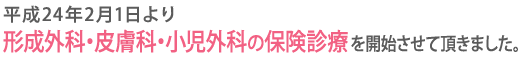 平成24年2月1日より形成外科・皮膚科・小児外科の保険診療を開始させて頂きました。